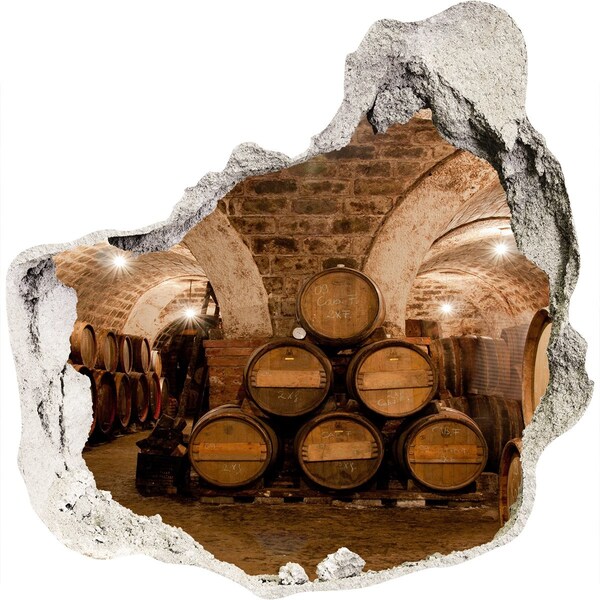 Hole in the wall sticker Interior of a winery with barrels