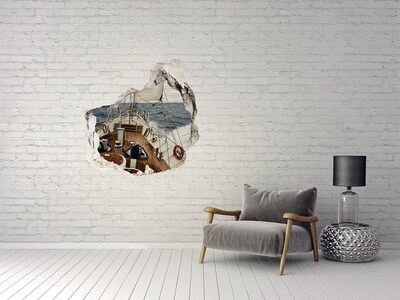 3D wall hole Sailboat at sea