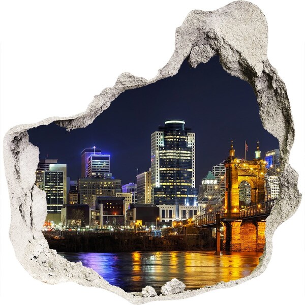 Hole wall sticker Ohio river at night