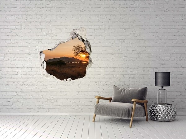 Hole wall sticker Sunset over a mountain landscape