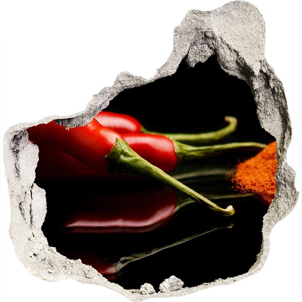 Hole wall sticker Chili peppers on a black background