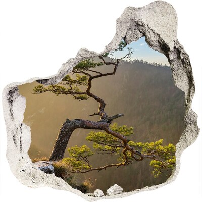 Hole wall sticker Mountain landscape with a tree