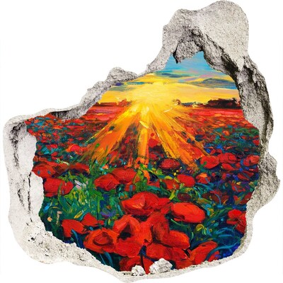 3D wall hole wallpaper Flower meadow in the sunshine