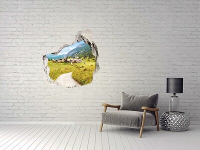 Hole wall sticker An Alpine village among the mountains