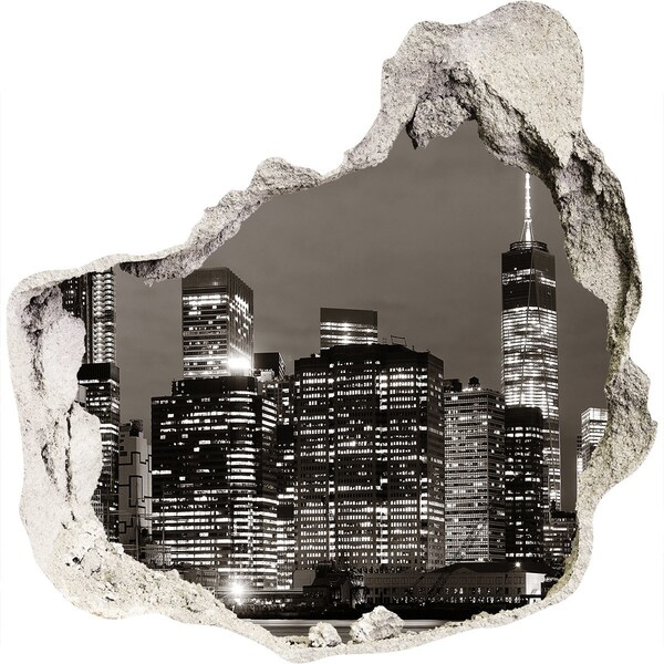 Hole in the wall decal New York skyline at night