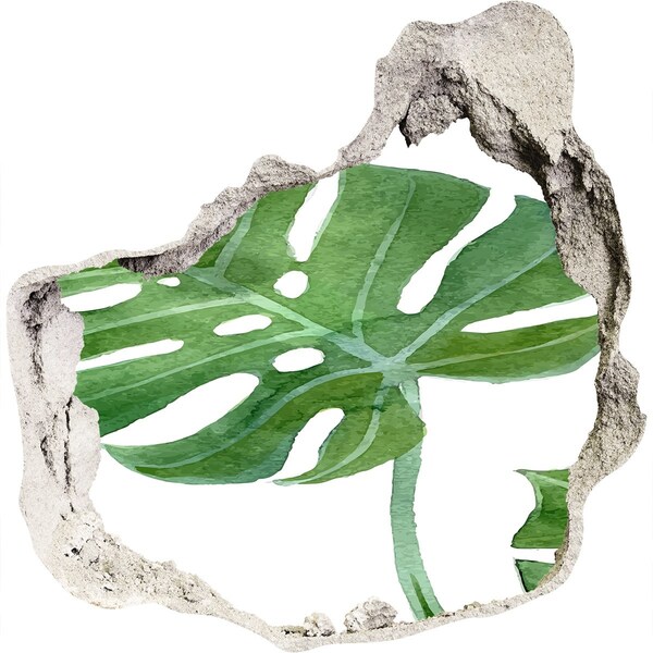 Hole in the wall sticker Green monstera in concrete