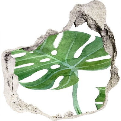 Hole in the wall sticker Green monstera in concrete