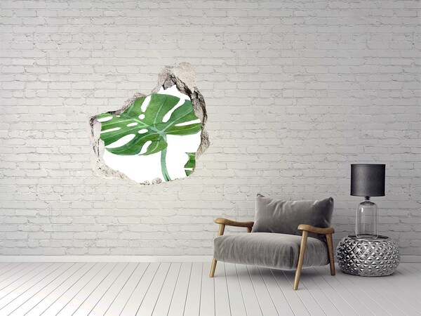 Hole in the wall sticker Green monstera in concrete