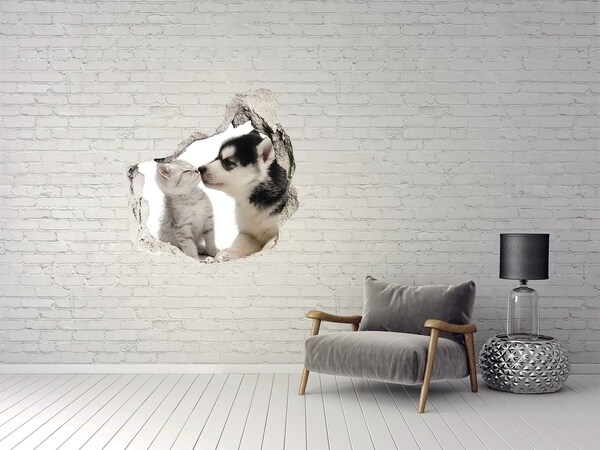 Hole in the wall sticker Dog and cat