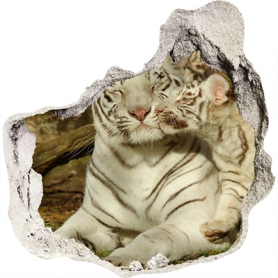 Hole in the wall sticker White tigers in nature