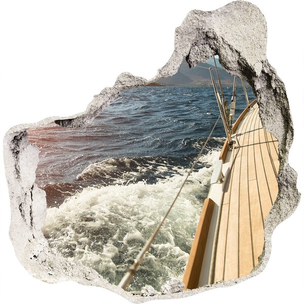 3D wall hole wallpaper Sailboat at sea