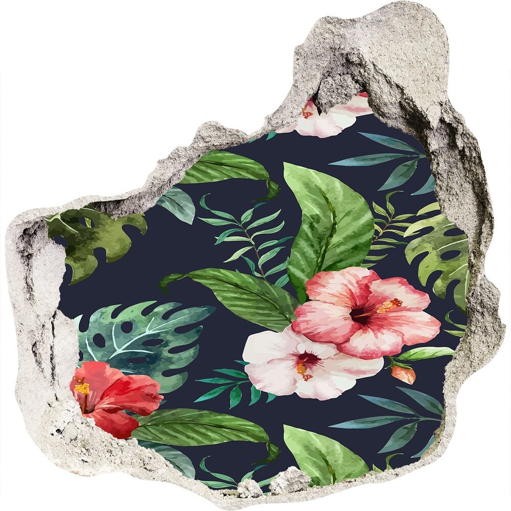 Hole in the wall decal Tropical flowers