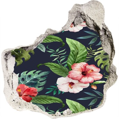 Hole in the wall decal Tropical flowers