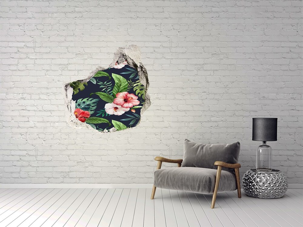 Hole in the wall decal Tropical flowers