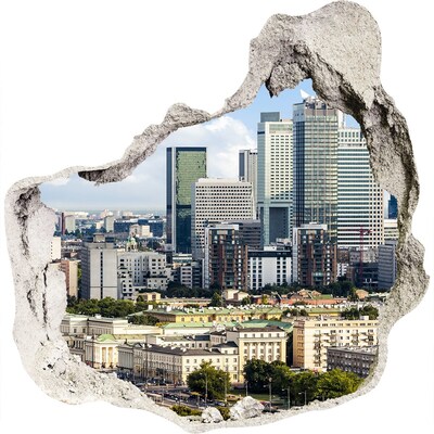 3D wall hole View of the modern city