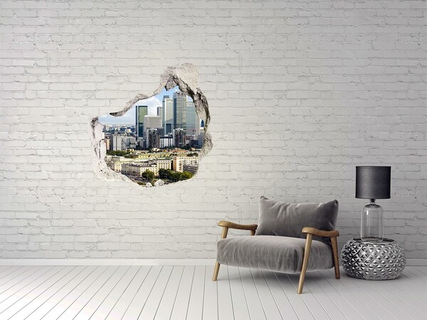 3D wall hole View of the modern city
