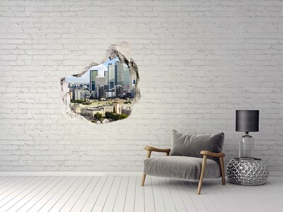 3D wall hole View of the modern city