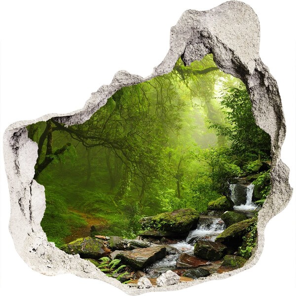 Hole wall sticker Green forest with a waterfall