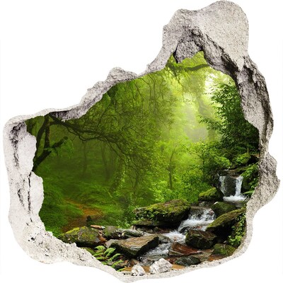 Hole wall sticker Green forest with a waterfall