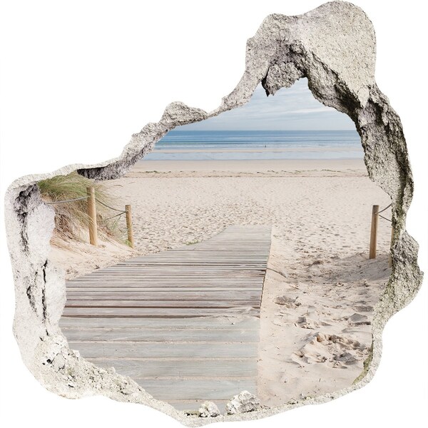 3D wall hole A mysterious beach with a wooden pier