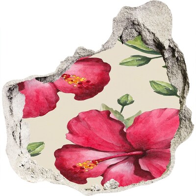 Hole wall sticker Hibiscus flowers through a hole in the wall