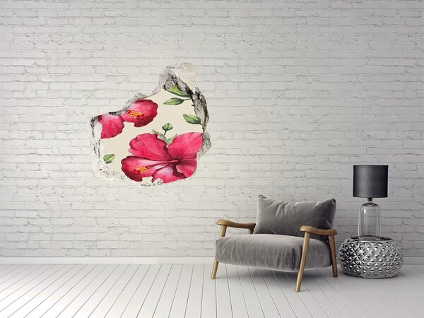 Hole wall sticker Pink hibiscus