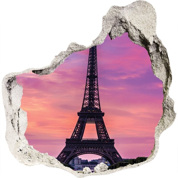 3D wall hole wallpaper The Eiffel Tower at sunset
