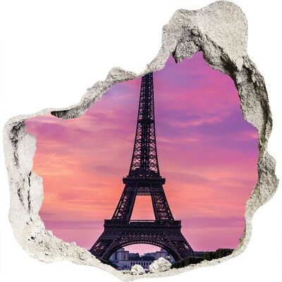 3D wall hole wallpaper The Eiffel Tower at sunset