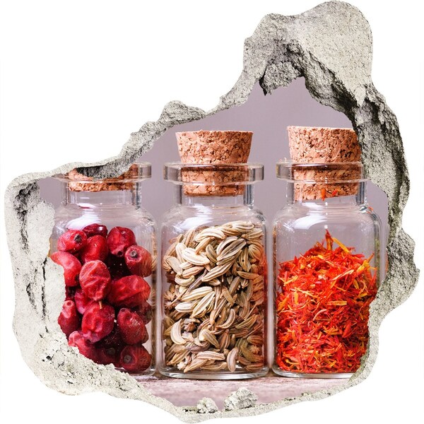 Hole wall sticker Spices in glass jars