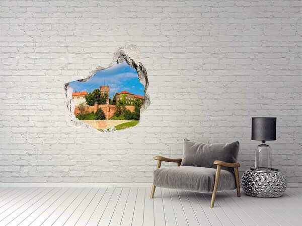 3D wall hole wallpaper Castle on the hill