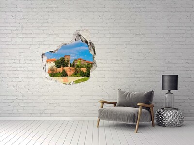3D wall hole wallpaper Castle on the hill