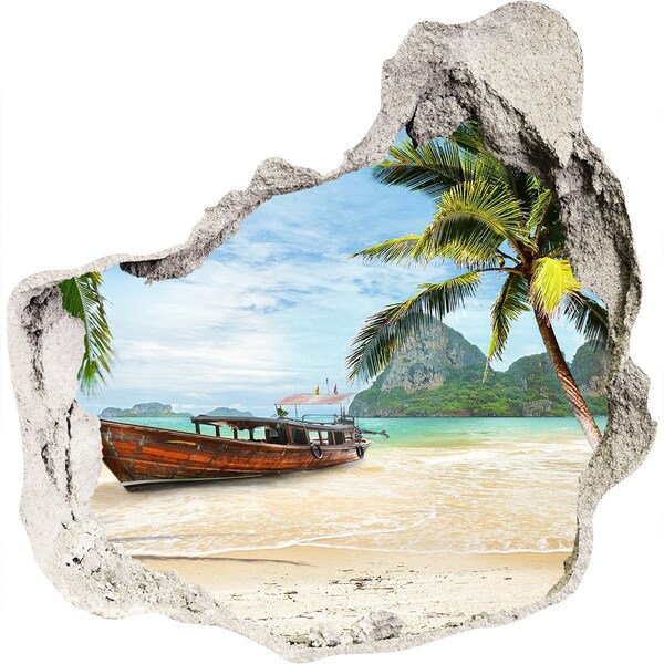 Hole wall sticker Tropical beach with a boat
