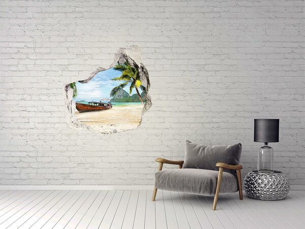 Hole wall sticker Tropical beach with a boat