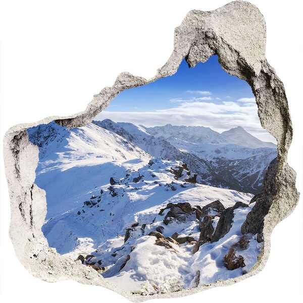 Hole wall sticker Mountain landscape in winter scenery