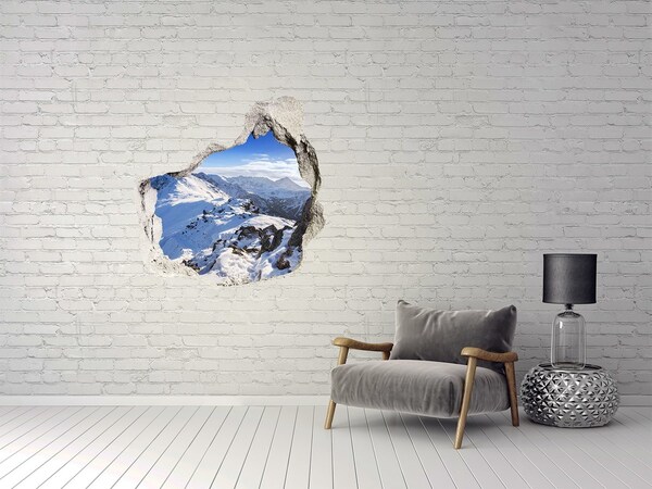 Hole wall sticker Mountain landscape in winter scenery