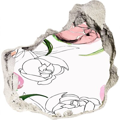 3D wall hole wallpaper A floral mural behind a damaged wall