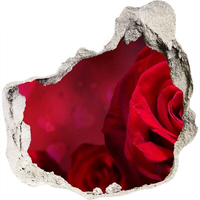 Hole in the wall sticker Red roses in hearts
