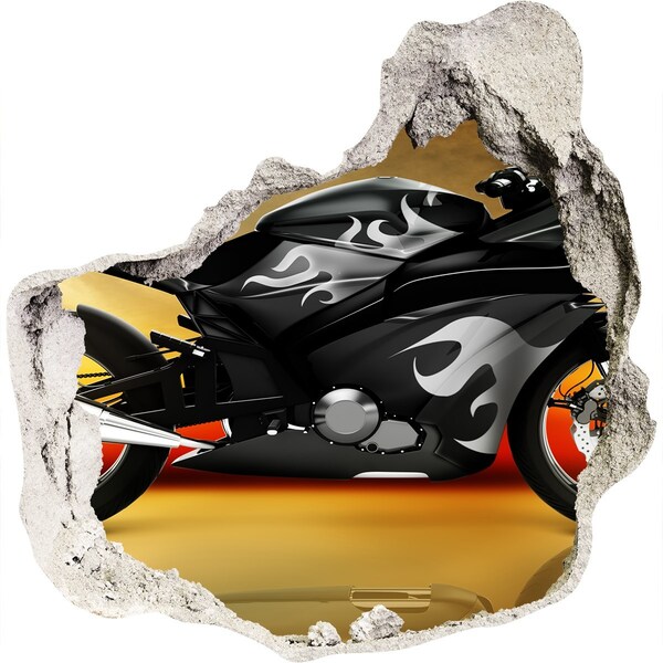 Hole in the wall decal Motorcycle on fire