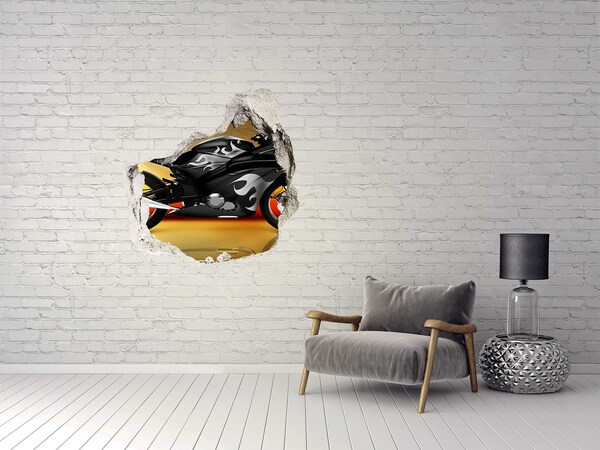 Hole in the wall decal Motorcycle on fire