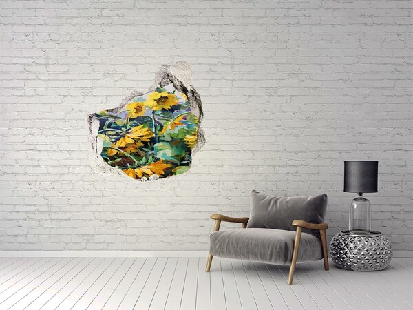 3D wall hole wallpaper Sunflower flowers in the garden