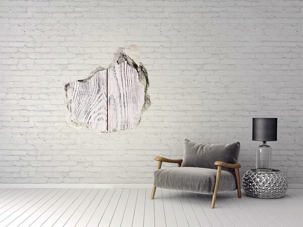 3D wall hole wallpaper Wooden board in a damaged wall