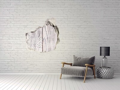 3D wall hole wallpaper Wooden board in a damaged wall