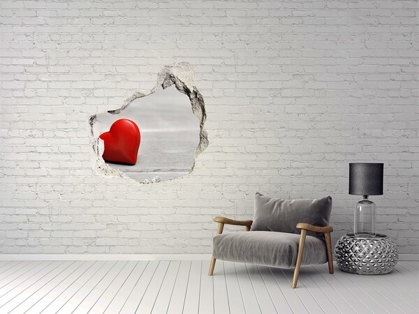 3D wall hole wallpaper Hearts on wood