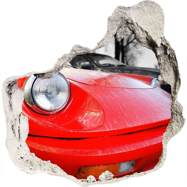Hole wall sticker Red sports car behind the hole in the wall
