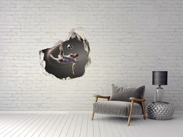 Hole wall sticker Football jump in action