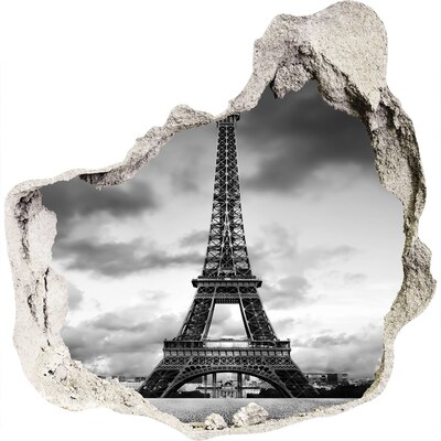 3D wall hole wallpaper The Eiffel Tower in a monochromatic style