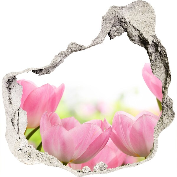 Hole in the wall sticker Pink tulips