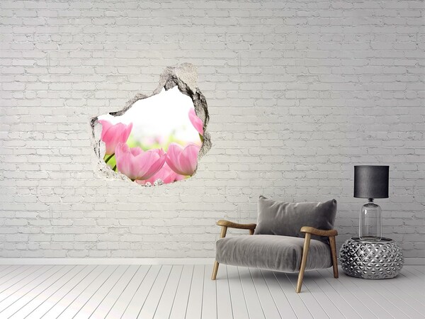 Hole in the wall sticker Pink tulips