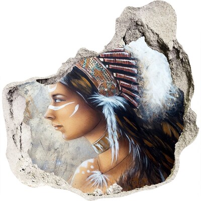 3D wall hole wallpaper Portrait of an Indian warrior woman