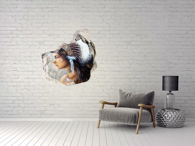 3D wall hole wallpaper Portrait of an Indian warrior woman